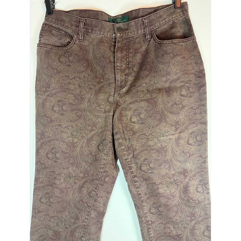 Ralph Lauren Vintage Paisley Straight Leg Jeans Brown Cotton Womens 12 Classic